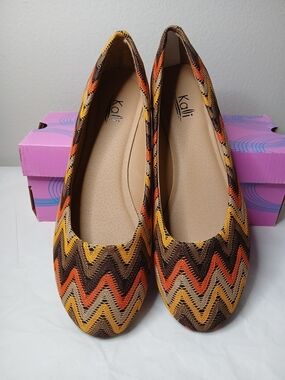 Kali Chevron Knit Ballet Flats in Brown, Orange & Yellow NIB Sz 8.5